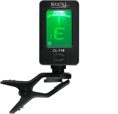 Rocktile CL-118 Digital Clip Tuner - Chromatisches Stimmgerät für Gitarre, Bass, Ukulele und Geige - Stimmer mit LCD Display zum Anklippen - 20g leicht - Schwarz